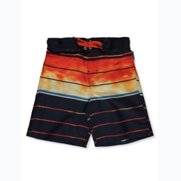 Boys Multi-Color Striped Swim Shorts in Navy