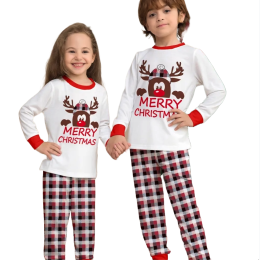 Unisex Kid's Plaid Merry Christmas Rudolph Pajamas Set