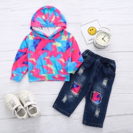 Infant Girl Tie-Dye Hoodie and Rip & Repair Jeans Set