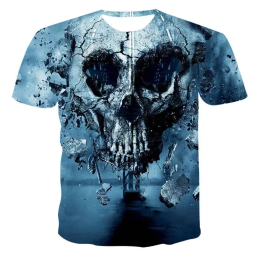 Men's Graphic Shattered Skull Sublimation Stretch Knit Tee in Blue
