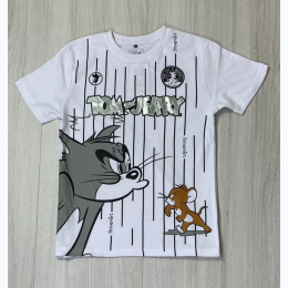 Boy's Tom & Jerry Foil SS Tee in White