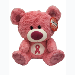 Pink Ribbon Plush Bear - 10" H