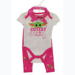 Newborn Girl's 3-Piece Bodysuit Set - Baby Yoda - Pink - SIZE 6/9 MONTHS