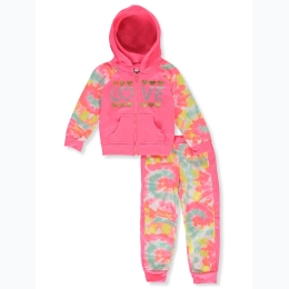 Toddler Girl Hybrid Tie-Dye "Love" Hoodie & Jogger Set in Neon Pink
