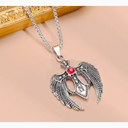 Men's Rhinestone Embellished Winged Cross Titanium Steel Necklace