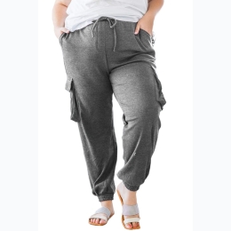 Women's Plus Elastic Waist Side Pocket Jogger Pants in Grey