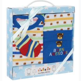 Newborn Boy 4-Piece Baby Gift Box Set 0 - 6 Months - Born Awesome