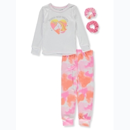 Infant Girl Tie-Dye Unicorn Pajamas Set w/ Scrunchies