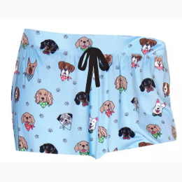 Women's Drawstring Lounge Shorts - Puppy Parade in Blue