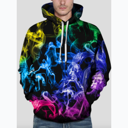 Men Rainbow Smoke Effect 3-D Print Pullover Hoodie