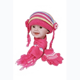 Infant Girl 3pc Stripe Knit Hat, Scarf & Glove Set - 6 Colors