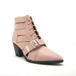 Women's Lace-Up Buckle Accent Vented Ankle Boot in Nude