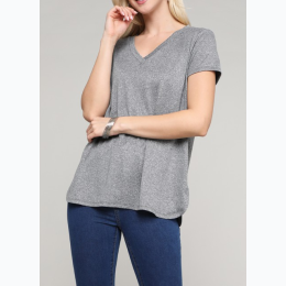 Women's V-Neck Short Sleeve Top In Heathered Grey