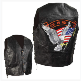 Diamond Plate Hand Sewn Pebble Grain Genuine Leather Biker Vest