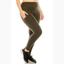 Plus Size Fleece Sports Leggings With Pockets - 3 Color Options