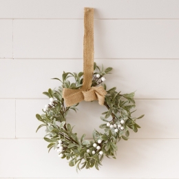Frosted Mistletoe w/ Burlap Bow Mini Wreath