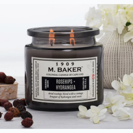14 oz M. Baker Soy Wax Scented Jar Candle - Rosehips & Hydrangea