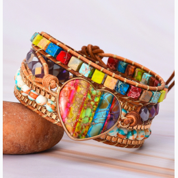 Heart Shape Colorful Jasper Wrap Bracelet