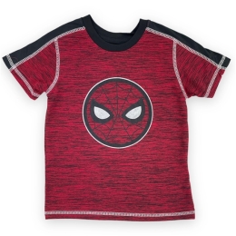 Boy's SPIDER-MAN Face Logo Visible Stitch T-Shirt in Red