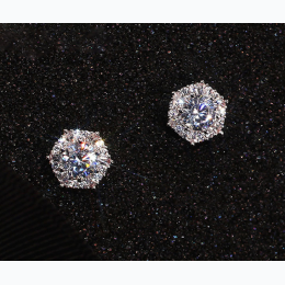 Women's 925 Silver Hexagon Crystal Earrings