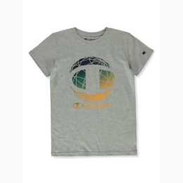 Boys CHAMPION Multi-Color Web Globe Logo T-Shirt in Grey