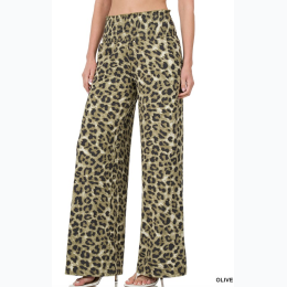 Women's Brushed DTY Leopard Smocked Lounge Pants - 2 Color Options