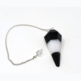 BlackTourmaline & White Agate Pendulum - 2" L w/ Chain