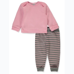 Baby Girl 2pc Pink & Grey Striped Jogger Set by HANES