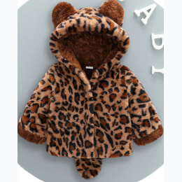 Infant Girl's Leopard Print Ear Hood & Tail Fleece Jacket In Brown
