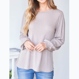 Women's Solid Color Ribbed Knit Long-Sleeve Top - 3 Color Options