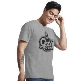 Men's Vintage Ozzy Osbourne Crown Skull Black Logo Gray T-Shirt in Grey