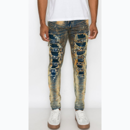 Men's Distressed Heavy Dye Denim Jeans By Victorious