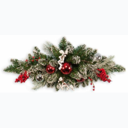 32″ Red/Silver Balls Frosted Pine Swag