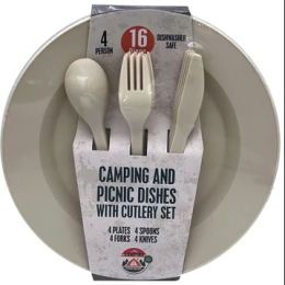 16 Piece Camping and Picnic Dishes with Cutlery Set