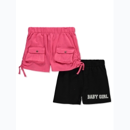Girl's 2pk Cargo Cinch Solid Color Shorts in Pink & Black - Size 7-16