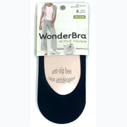 Women's 'WonderBra' Seamless Sole 4 Pack No Show Socks in Black