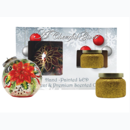 Hand Painted LED Ornament & Candle Gift Set - Poinsettia