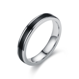 Men's Stainless Steel Black Center Color Blocking Band Ring
