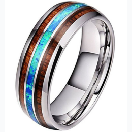 Unisex Brown & Marble Striped Inlay Steel Ring in Silver