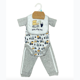 Baby Boy "You Dig Me" Construction 3pc Creeper Pant Set