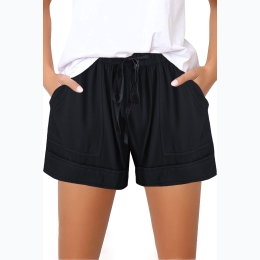 Girls Elastic Waist Drawstring Shorts w/ Pockets in Black