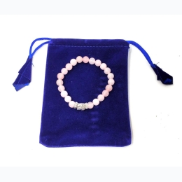 Rose Quartz &  Buddha Bead Bracelet w/ Velvet Bag