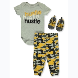 Newborn Boy Triple Hustle Camo Jogger Set w/ Matching Shoes