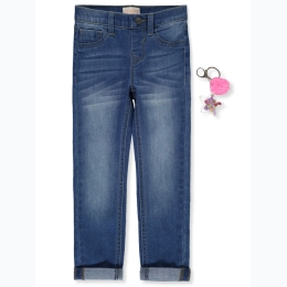Girl's Skinny Fit Dacey Wash Denim Jeans w/ Star Confetti Keychain