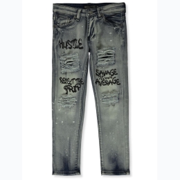 Boy's Blue Cult Savage Hustle Ripped Denim Jeans in Potassium Wash