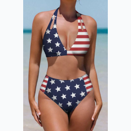 Women's Stars and Stripes Patchwork Flag Pattern Bikini