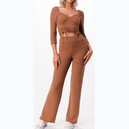 Junior's Pointelle Ribbed Top and Pant Set - 2 Color Options