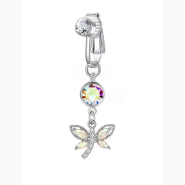 Stainless Steel Perforation Free Crystal Naval Belly Ring - Dragonfly