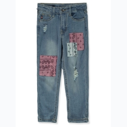 Girl's VIGOSS Distressed Colored Paisley Patch Jeans