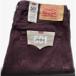 Men's Levi's 501 Jeans Straight Fit Burgundy Slightly Irregular - Size - Waist 44 - Inseam 32"